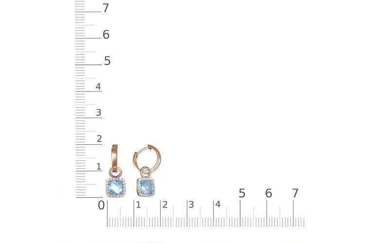 Серьги-трансформеры из красного золота с 2 топазами swiss и 40 фианитами