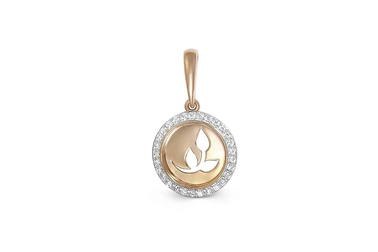 Подвеска Веточка из красного золота с 29 фианитами