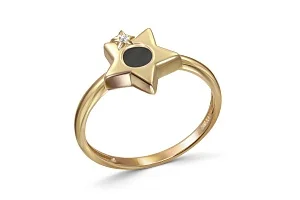 Детское кольцо Звезда из жёлтого золота с ониксом и фианитом