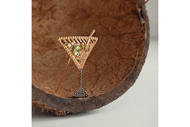 Брошь Коктейль из красного золота с хризолитами, цитринами и фианитами