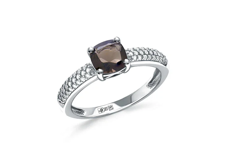 Кольцо из белого золота с раухтопазом и 50 бриллиантами