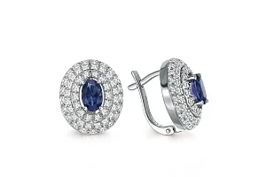 Серьги из белого золота с 2 корундами и 110 бриллиантами