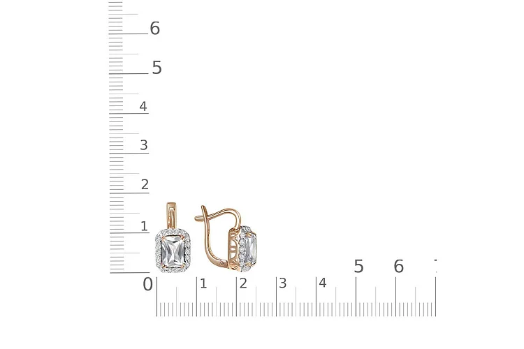 Серьги из красного золота с горным хрусталём и 36 фианитами