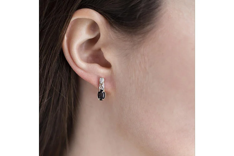 Серьги из жёлтого золота с 2 раухтопазами и 14 фианитами