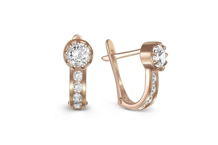 Серьги детские из красного золота с 10 фианитами