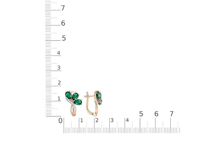 Серьги Цветы из красного золота с 6 изумрудами и 12 фианитами