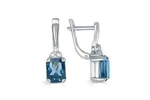 Серьги из белого золота с 2 топазами лондон и 6 фианитами