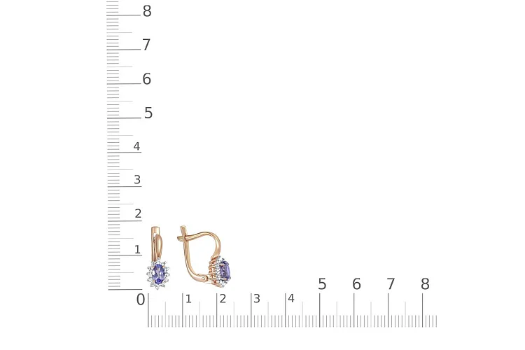 Серьги из красного золота с 2 танзанитами и 24 фианитами