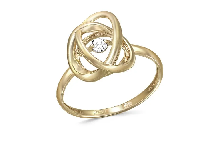 Кольцо из жёлтого золота с фианитом