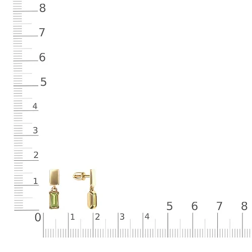 Серьги-пусеты Прямоугольники из жёлтого золота с 2 хризолитами