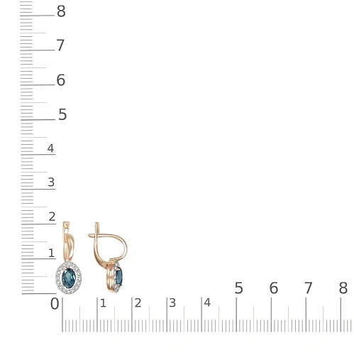Серьги из красного золота с 2 топазами лондон и 32 фианитами