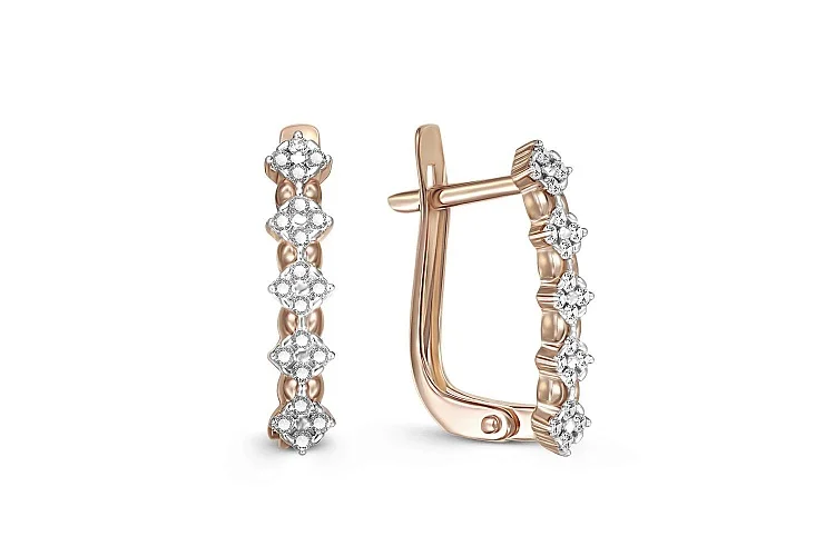 Серьги из красного золота с 40 фианитами