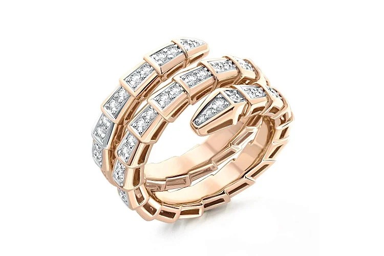Кольцо Змея из красного золота с 74 бриллиантами
