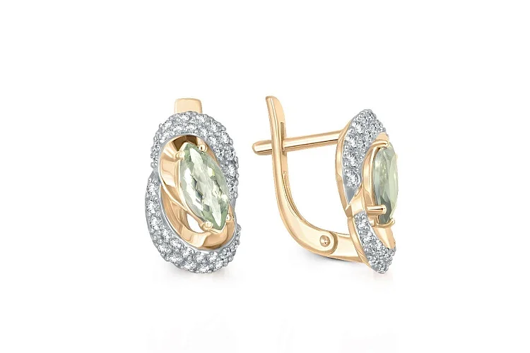 Серьги из жёлтого золота с 2 аметистами и 64 фианитами