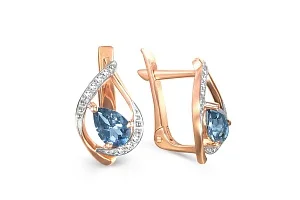 Серьги из красного золота с 2 топазами лондон и 14 фианитами