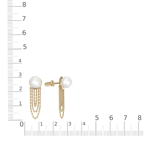 Серьги-пусеты с цепями из жёлтого золота с 2 жемчужинами