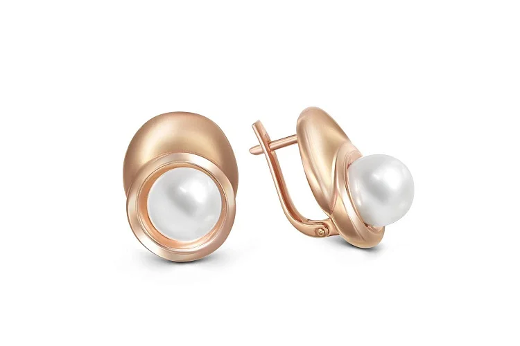 Серьги из красного золота с 2 жемчужинами