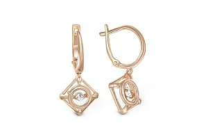 Серьги Квадраты из красного золота с 2 фианитами