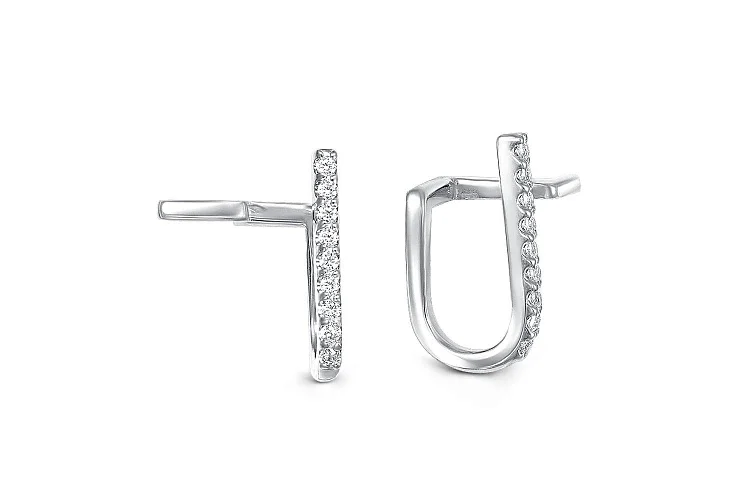 Серьги-пусеты Дорожки из белого золота с 18 фианитами