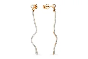 Серьги-пусеты Змеи из красного золота с 86 фианитами