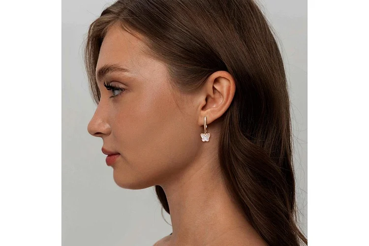 Серьги Бабочки из красного золота с перламутром