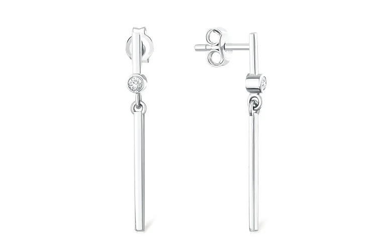 Серьги-пусеты из белого золота с 2 бриллиантами