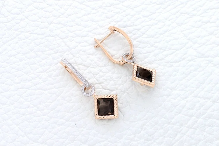 Серьги-трансформеры из красного золота с 2 раухтопазами и 24 фианитами