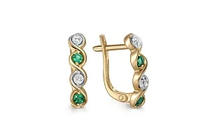 Серьги из жёлтого золота с 4 изумрудами и 4 бриллиантами