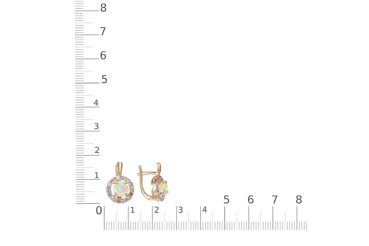 Серьги из красного золота с 2 опалами и 40 турмалинами