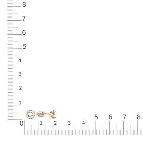 Серьги-пусеты из жёлтого золота с 2 фианитами