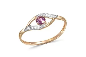 Кольцо из красного золота с родолитом и 8 фианитами