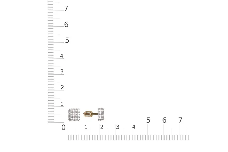 Серьги-пусеты Квадраты из жёлтого золота с 64 фианитами