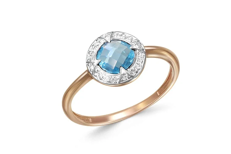 Кольцо из красного золота с топазом swiss и 16 фианитами