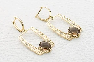 Серьги из жёлтого золота с 2 раухтопазами