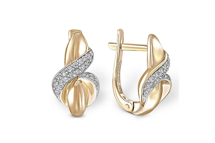 Серьги из жёлтого золота с 34 фианитами