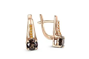 Серьги из красного золота с 2 раухтопазами и 10 сапфирами