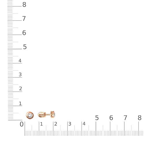 Серьги-пусеты из красного золота с 2 фианитами