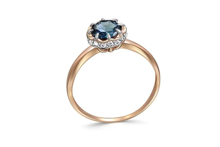 Кольцо из красного золота с топазом лондон и 16 фианитами