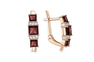 Серьги из красного золота с 6 гранатами и 12 фианитами