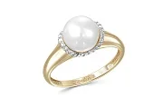 Кольцо из жёлтого золота с жемчугом и 6 бриллиантами