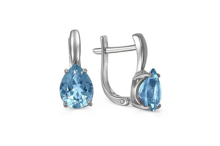 Серьги из белого золота с 2 топазами swiss