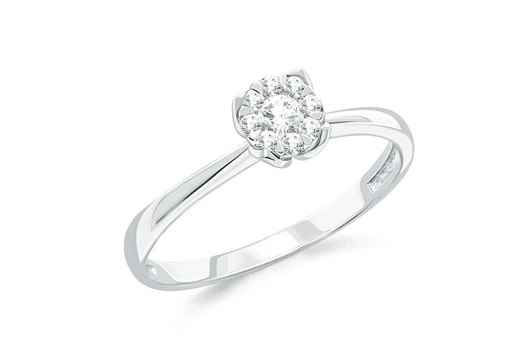 Кольцо Малинка из белого золота с 9 бриллиантами