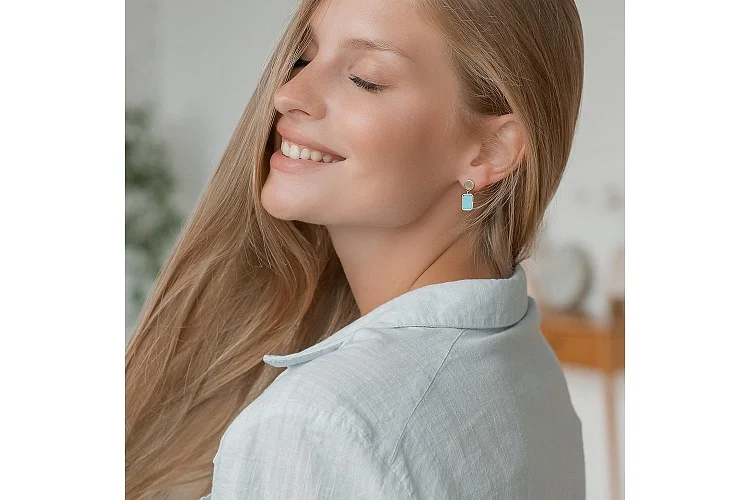 Серьги-пусеты Прямоугольники из красного золота с бирюзой