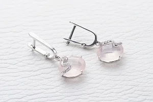 Серьги из белого золота с 2 кварцами и 14 фианитами