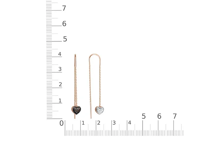 Серьги-продёвки Сердца из красного золота с 20 фианитами