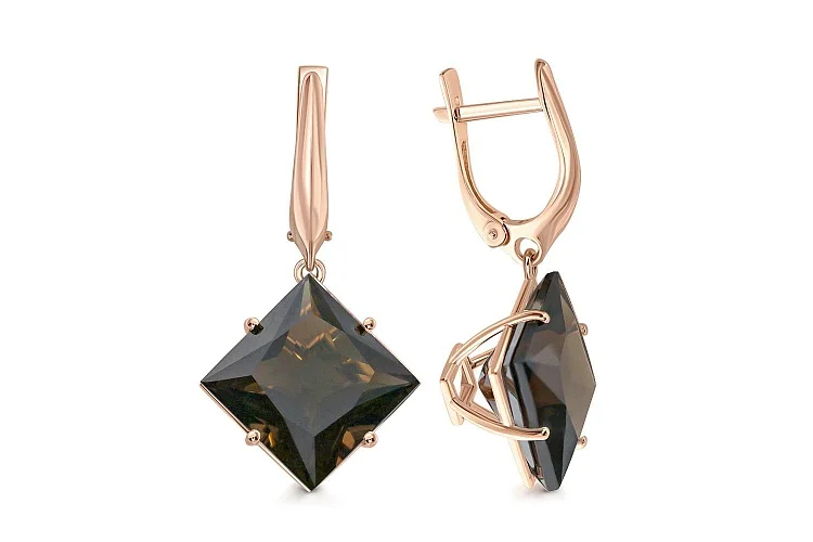 Серьги из красного золота с 2 раухтопазами