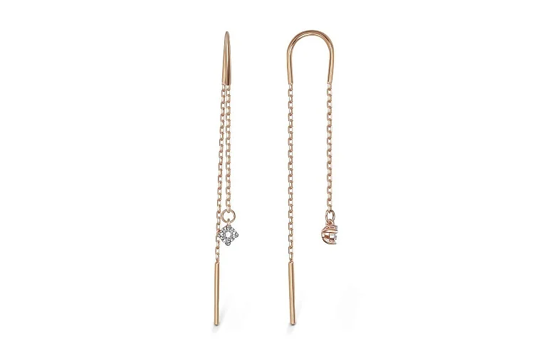 Серьги-продёвки из красного золота с 2 бриллиантами