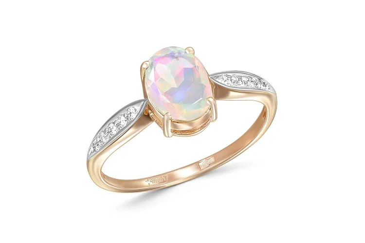 Кольцо из красного золота с опалом и 10 фианитами