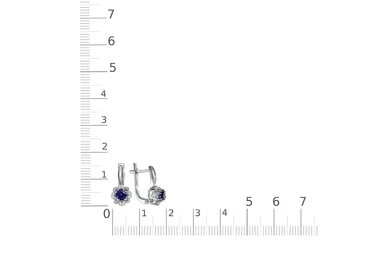 Серьги Цветы из белого золота с 2 корундами и 16 бриллиантами