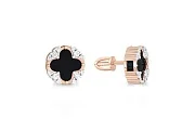 Серьги-пусеты из красного золота с 2 ониксами и 24 фианитами